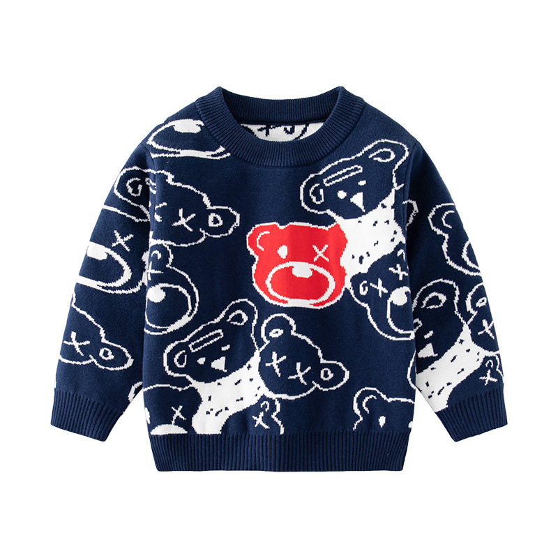 Sudadera con Cuello Redondo y Patrón de Oso de Dibujos Animados, Estilo Casual para Niños — imagen 6