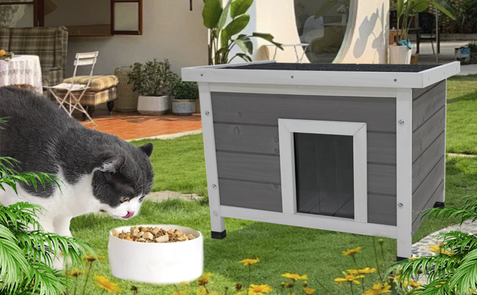 Cat House Waterproof Feral Kitty Shelter Outdoor Indoor Rabbit Hutch For Bunnies, Cats, Dogs And Other Small Animals, Asphalt Roof — image 4
