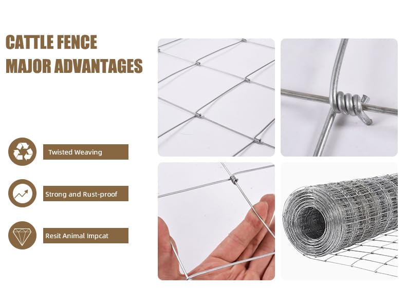 Farm Livestock Fence, 6*328FT Galvanised Iron Wire Farm Fence Cattle Fence Deer Fence Grassland Fence, Please Check Size Chart, Not for Small Animals — imagen 3