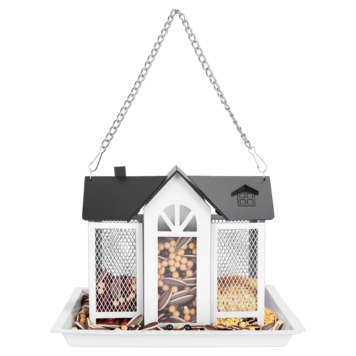 Casa de Comida para Pájaros Colgante Clásico Estilo Granja con Ventana Visible y Tapete Superior de 15,75 Pulgadas — imagen 2