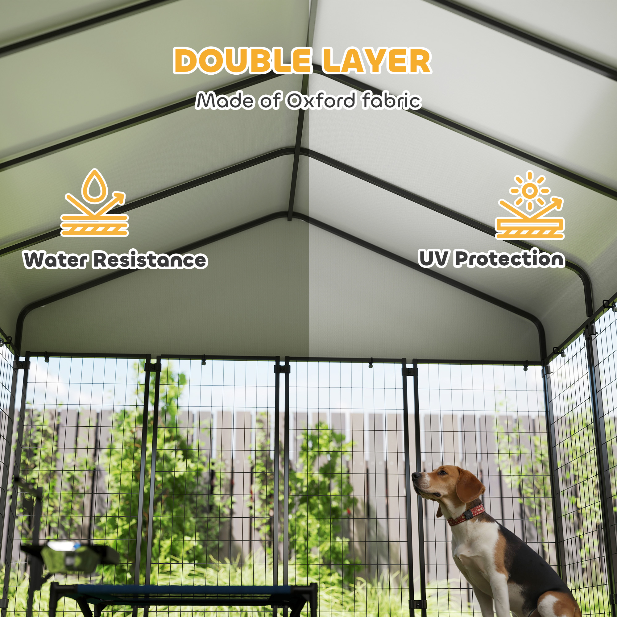 Outdoor Dog Kennel with Roof, 8 x 8 x 6 Heavy Duty Welded Wire Dog Playpen Enclosure with Escape-proof Lock — imagen 4
