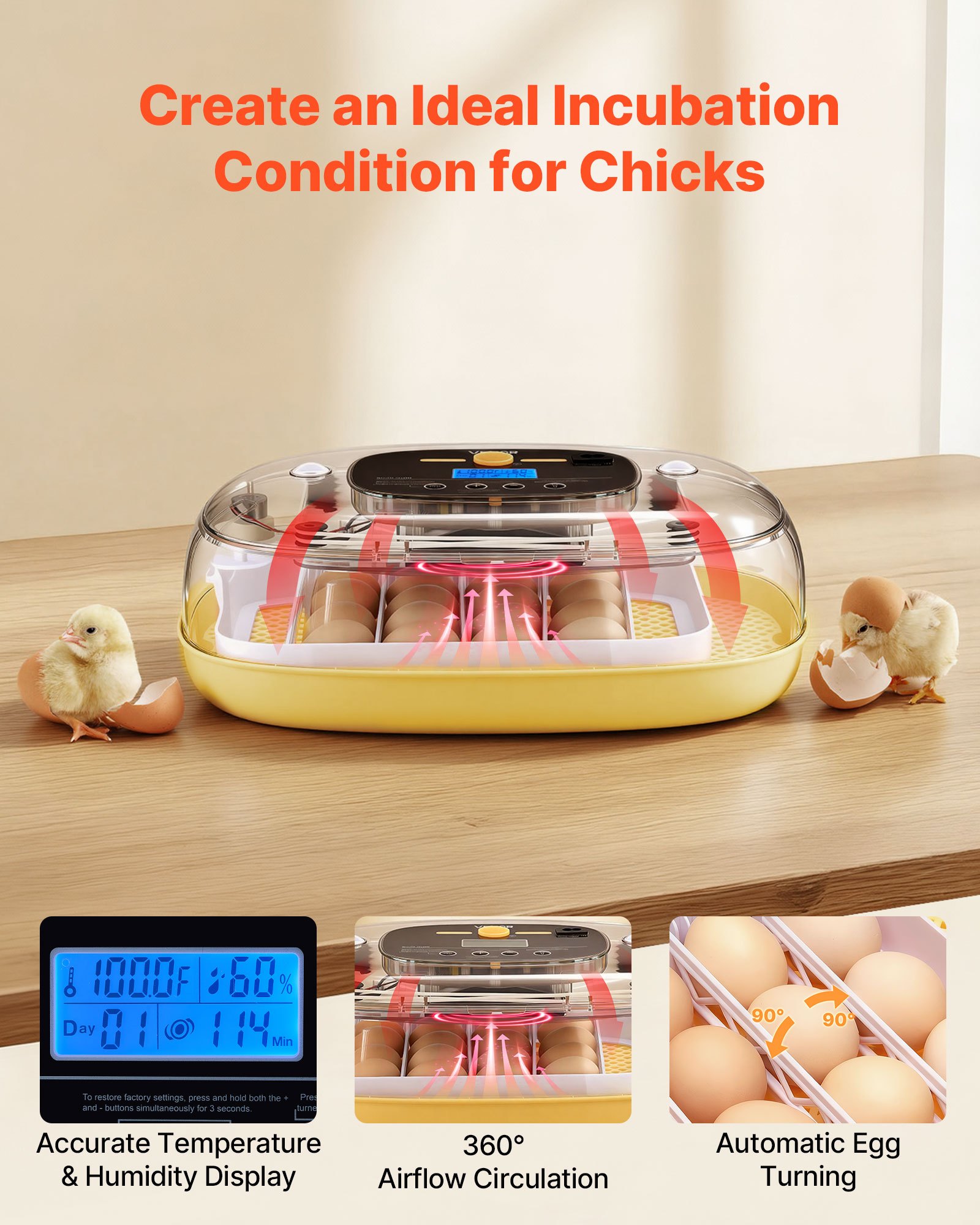 24 Egg Incubator, Automatic Egg Turner With LED Candler, Temperature & Humidity Control, 360° View Clear Window, Auto Water Refill, Poultry Eggs Incubators For Hatching Chicks Ducks Goose Quail — imagen 3