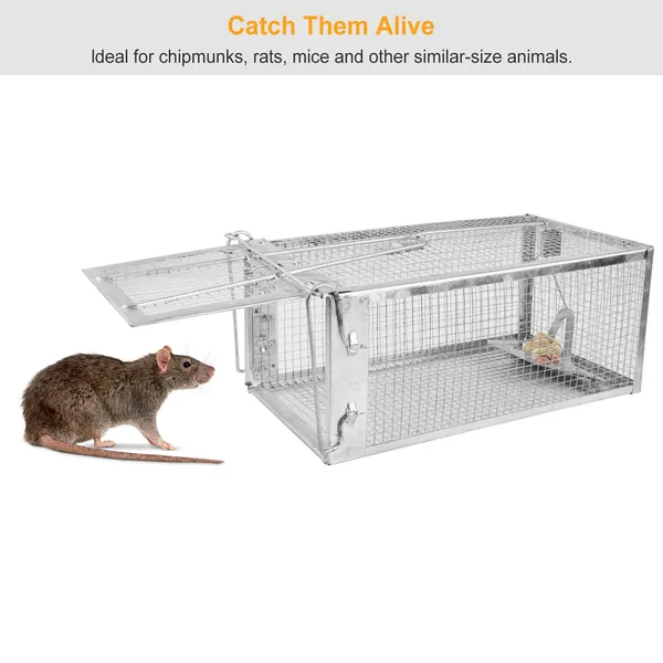 2 Pack Rat Trap Cage Humane Live Rodent Trap Cage Galvanized Iron Mice Mouse Control Bait Catch With Detachable U Shaped Rod — imagen 4