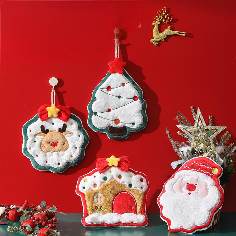 Christmas coral fleece hand towel hanging type absorbent quick drying cloth, kitchen and bathroom hand towel pendant — image 1