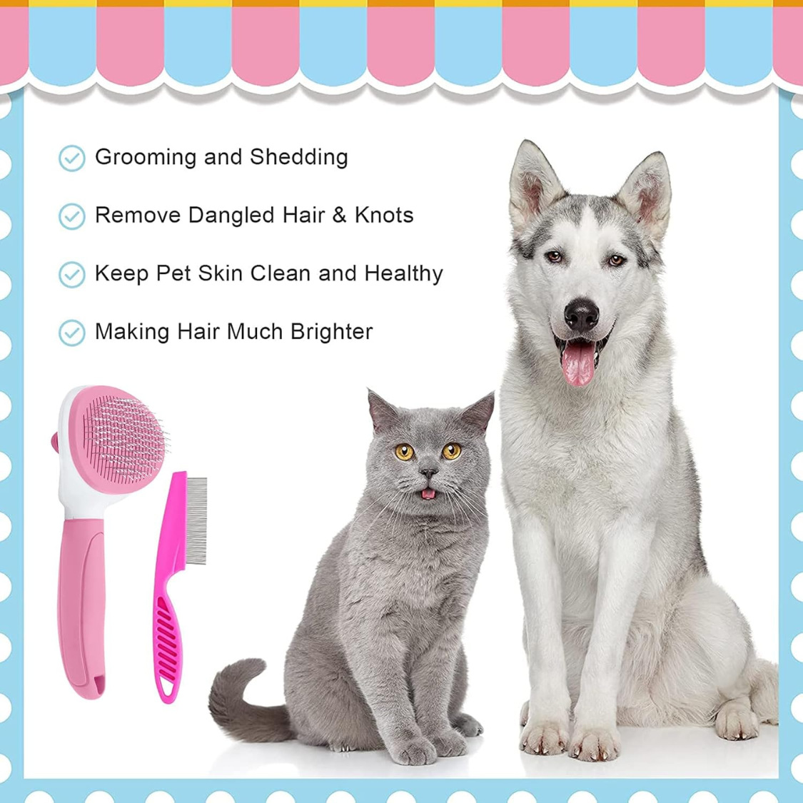 Pinceñas para gatos de interior y cepillo para perros con pelo que cae, cuchillas metálicas para peinar con botón de liberación para el aseo del pelaje de cachorros — imagen 4