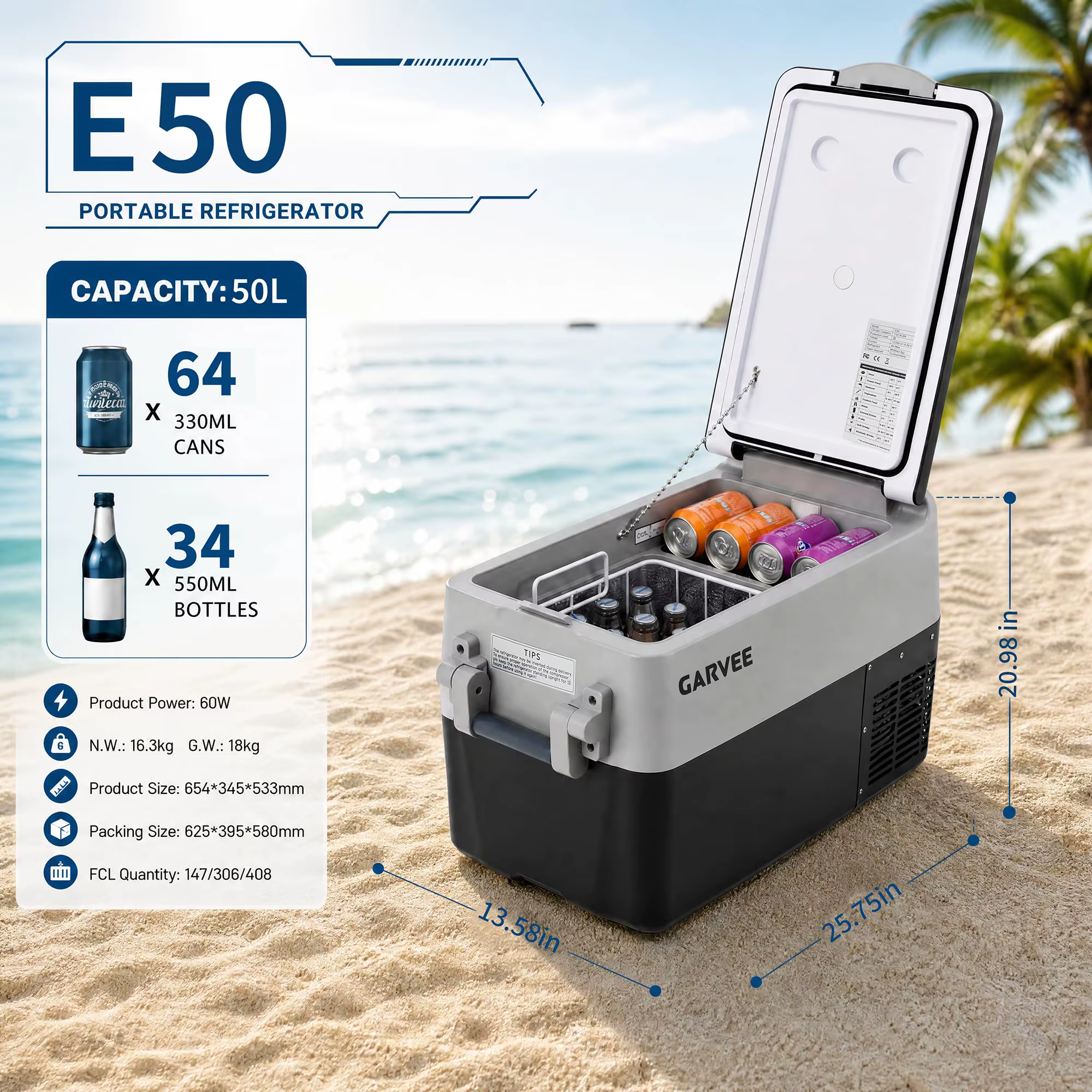 Portable Car Refrigerator 53QT Dual Zone 12V Fridge Freezer With App Control 12/24V DC And 110-240V AC Portable Cooler For Camping Fishing Travel And Home Use — image 2
