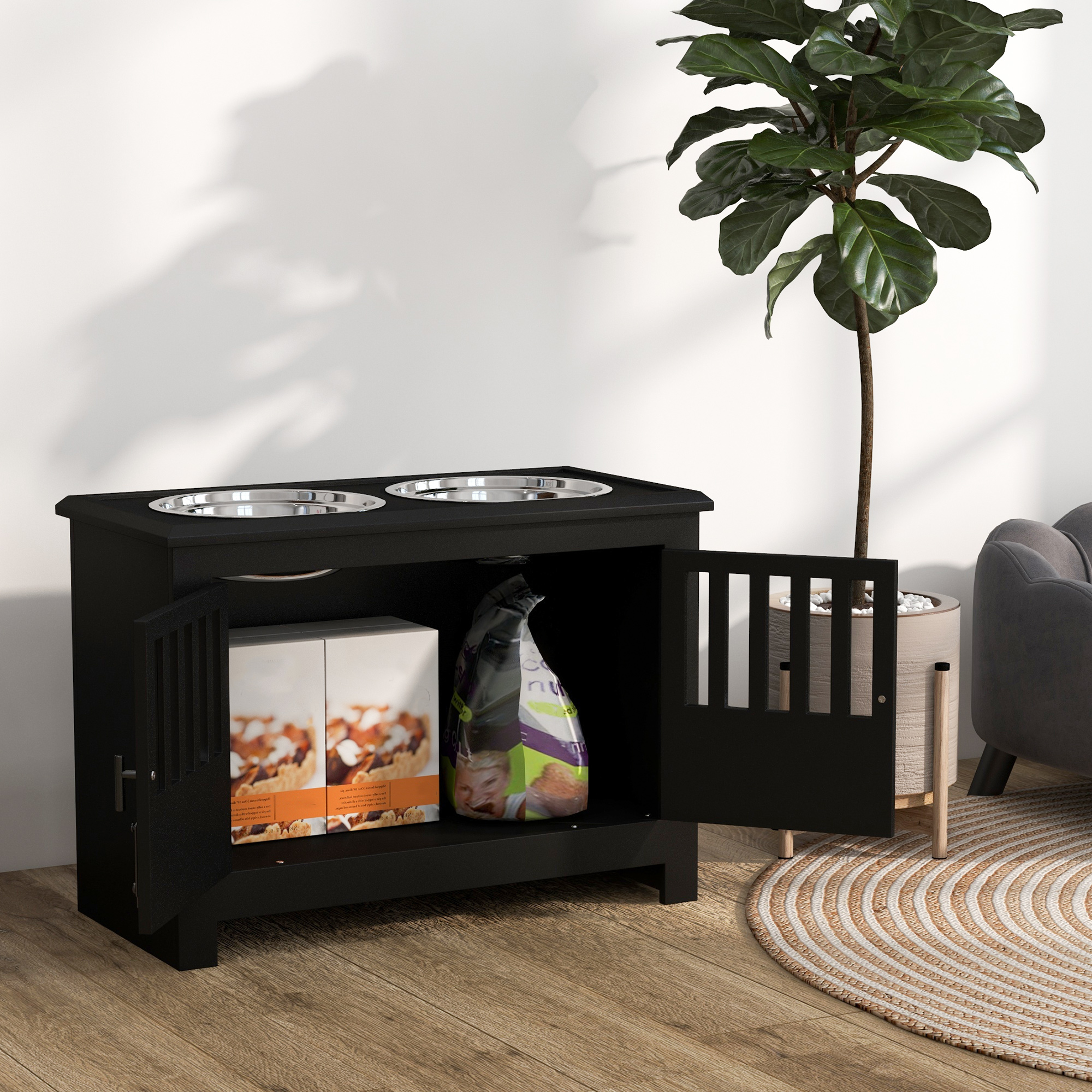 Dog Food Storage Cabinet with Bowls & Dog Feeding Station, Black — image 4