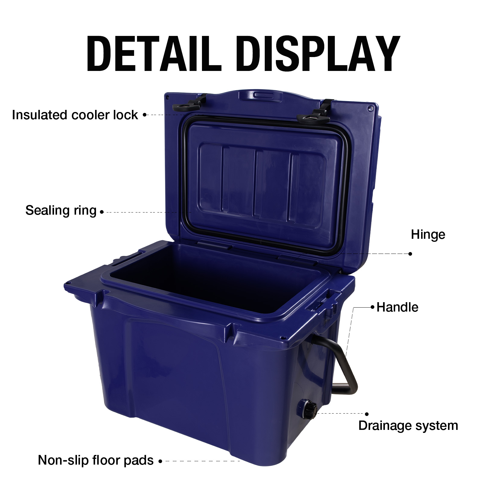 Enfriador Portátil de 25QT, Hielera Rígida Aislada con Abrebotellas, Portavasos y Regla, Ideal para Viajes, Playa, Camping y Pesca — imagen 4