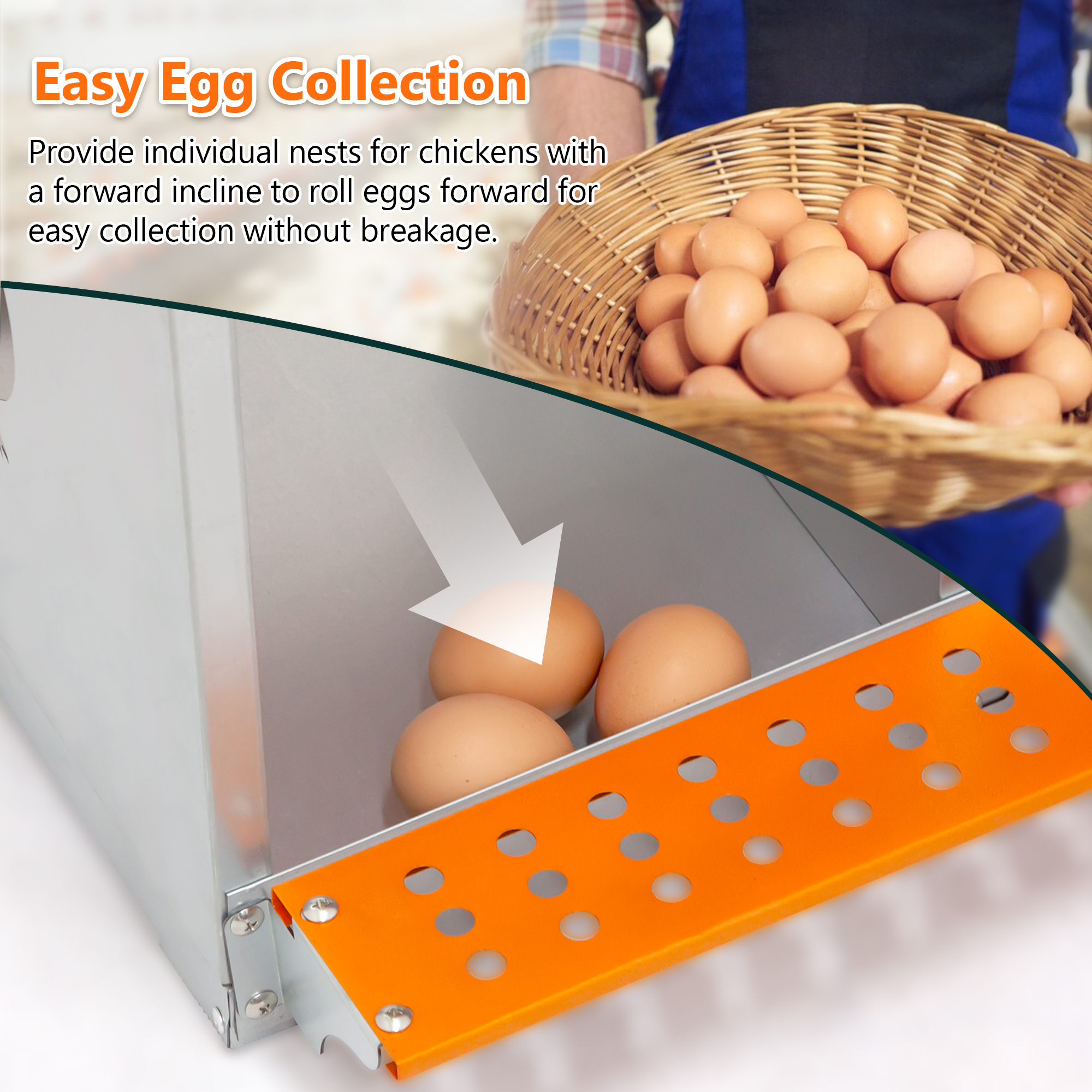 8-Bay Metal Nest Box-Wall Mount For Hens Ducks, Easy Egg Assembly, Vented Galvanized Steel Coop Equipment Orange — imagen 4