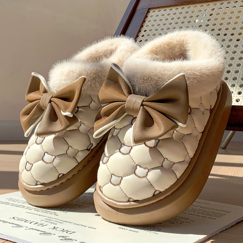 Zapatillas impermeables de algodón para mujer, con cordones en forma de mariposa y suelas antideslizantes — imagen 6