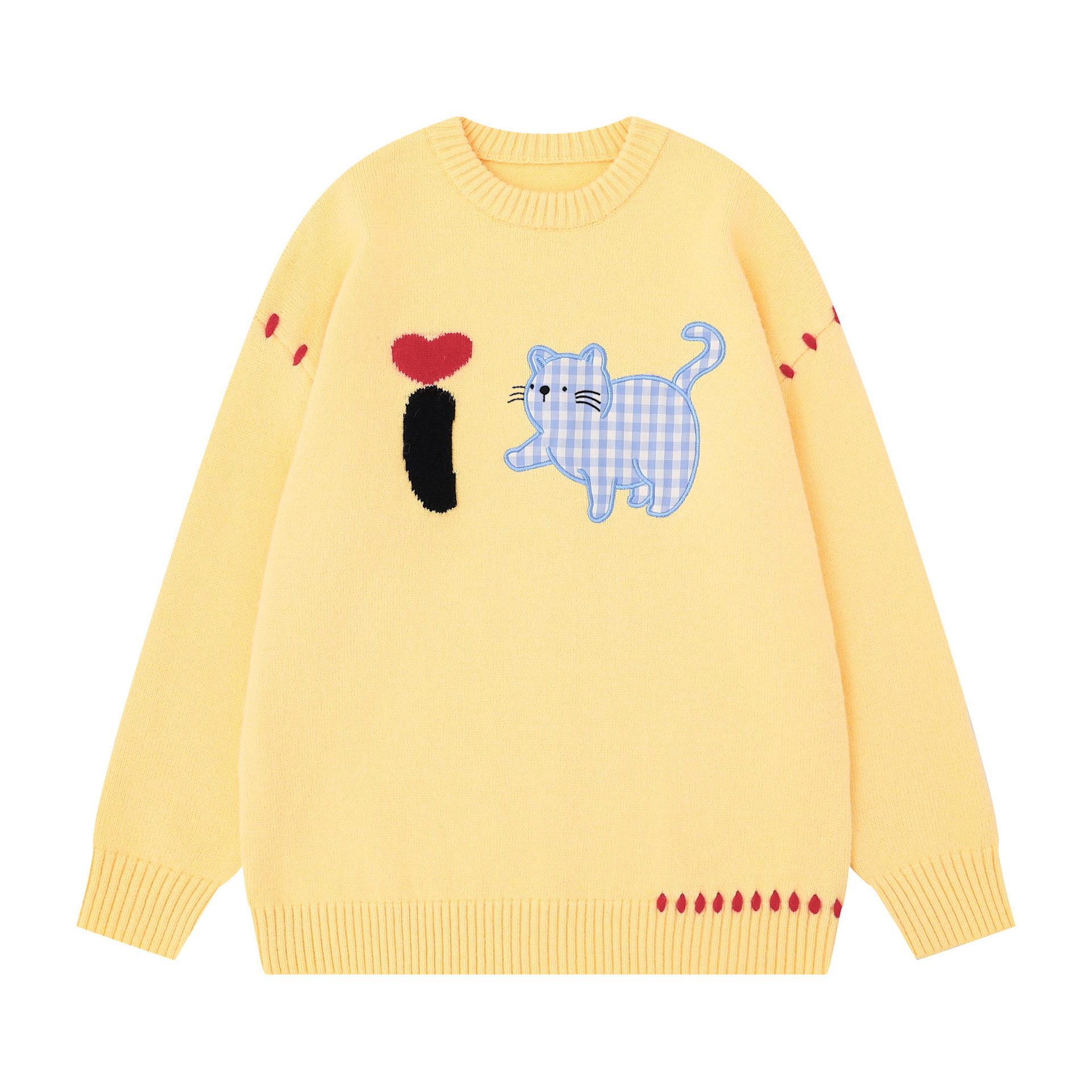 Checkered cat patch embroidered sweater — image 7