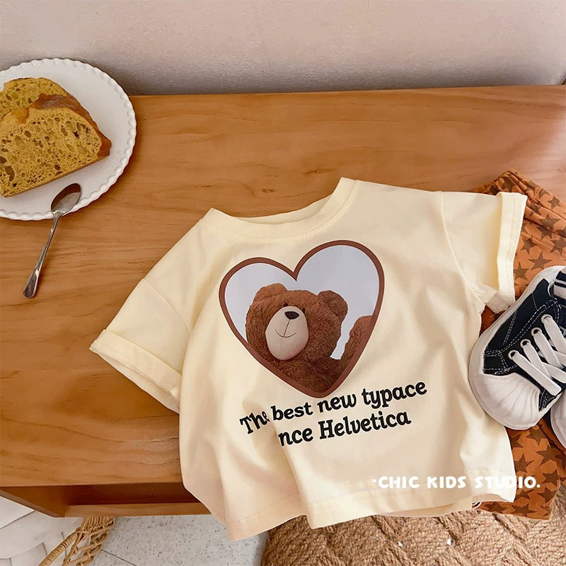 Children's Short Sleeve T-Shirt Cute Baby Cartoon Bear Mid and Small Boys and Girls Top — image 5