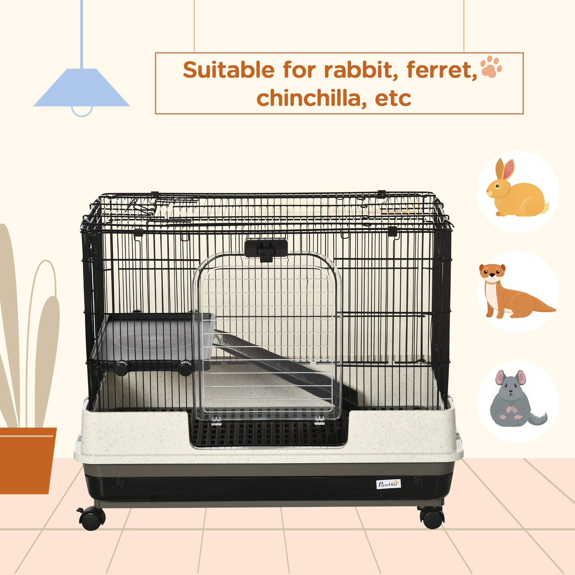 Jaula Compacta con Ruedas de 2 Niveles y Plataforma para Conejos, Hámsters, Chinchillas y Jerbos, con Amplio Espacio Vital — imagen 7