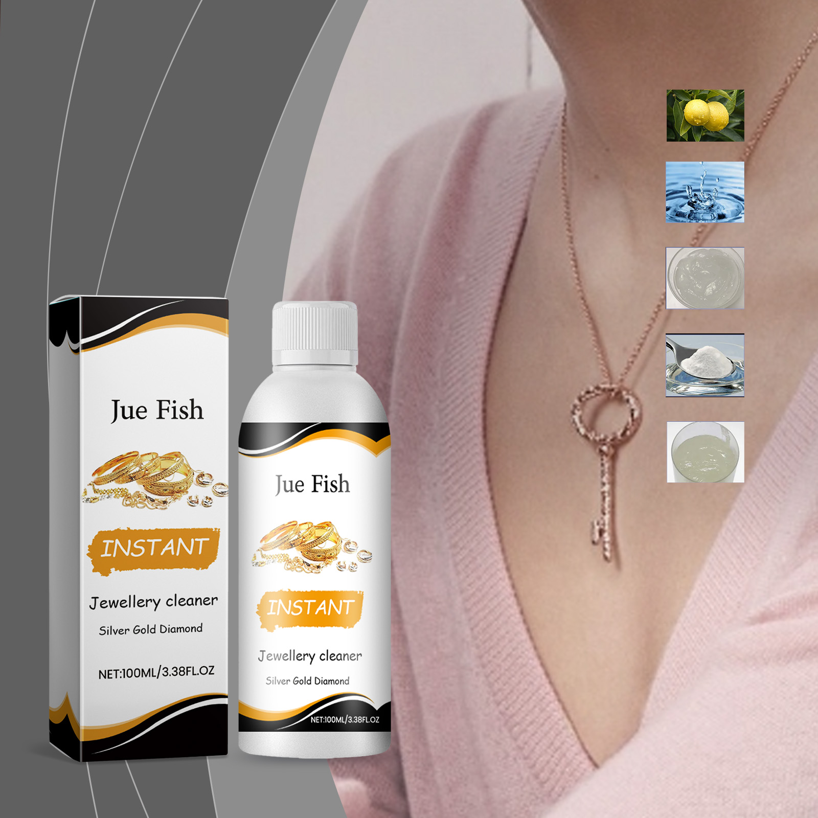 Limpia de Joyas Jue-Fish: Limpiador de Cuidado para Oro y Plata, Suavizante de Superficie de Vidrio Negro — imagen 3
