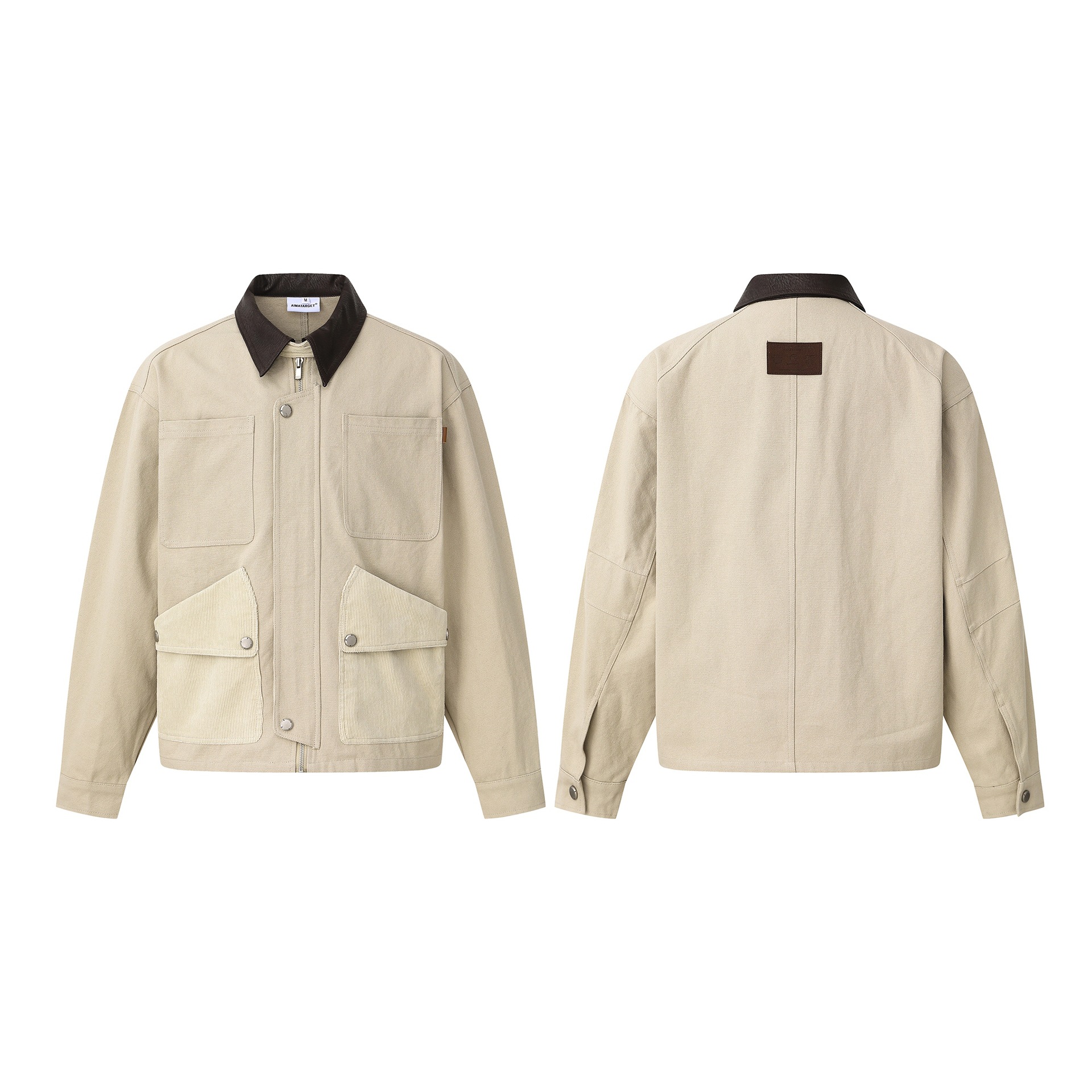 Color-blocked Lapel Zip-up Jacket Barn Style Multi-pocket Coat — image 6