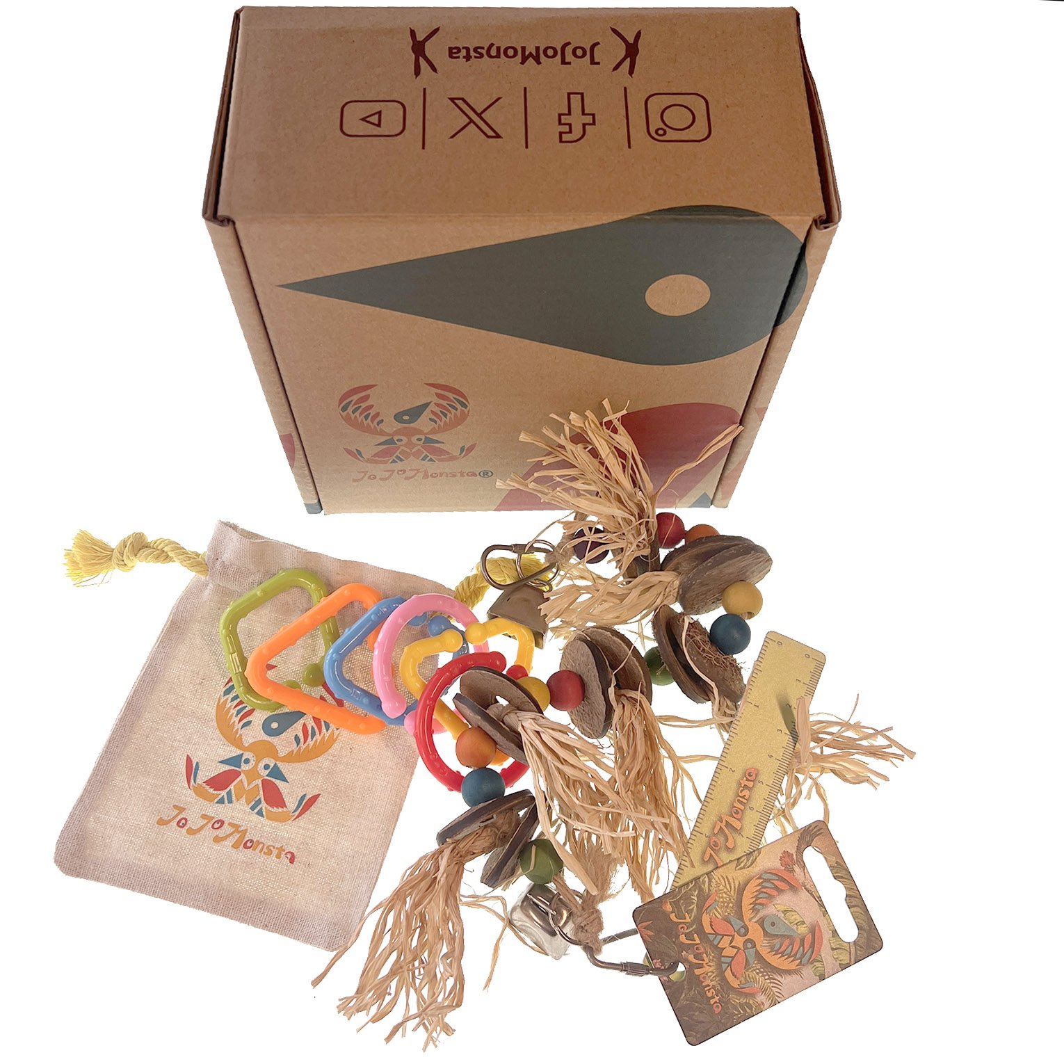 Parakeet Toys, Paradise Series Lucky Amulet Parrot Climbing And Chewing Boredom Relief Toy Handmade Bird Toy Parrot Toy Set — image 4
