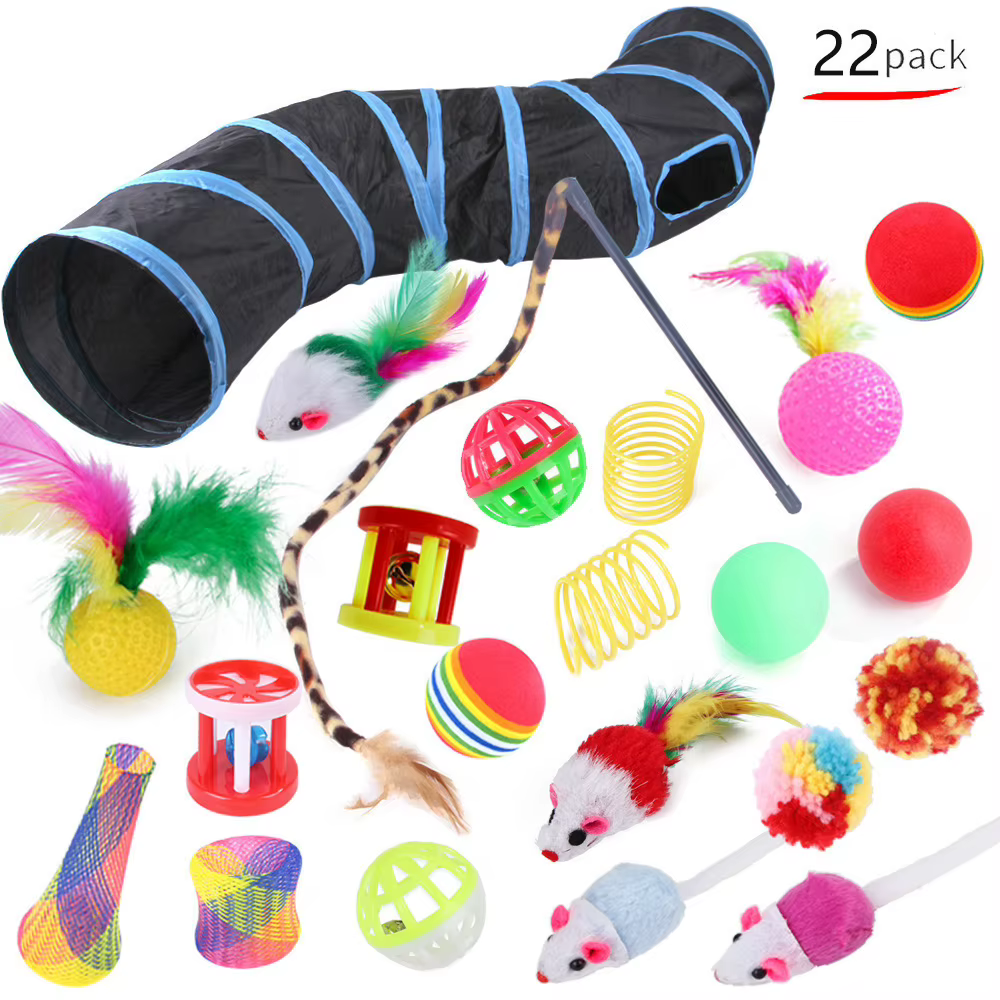 22 Pack Pet Cat Toys Interactive Combination Set Cat Toy Funny Cat Stick Sisal Mouse Bell Ball Tunnel Supplies Kitten Toys — image 2
