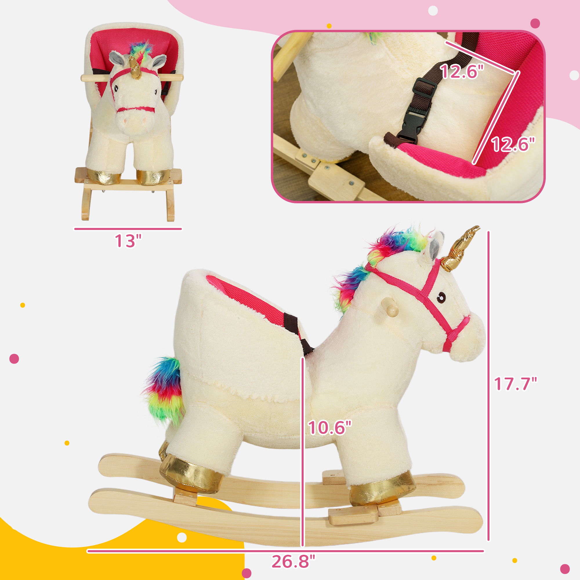 Caballo de Madera para Niños con Sonido Realista y Cinturón de Seguridad para Edad 1-3 Años — imagen 3