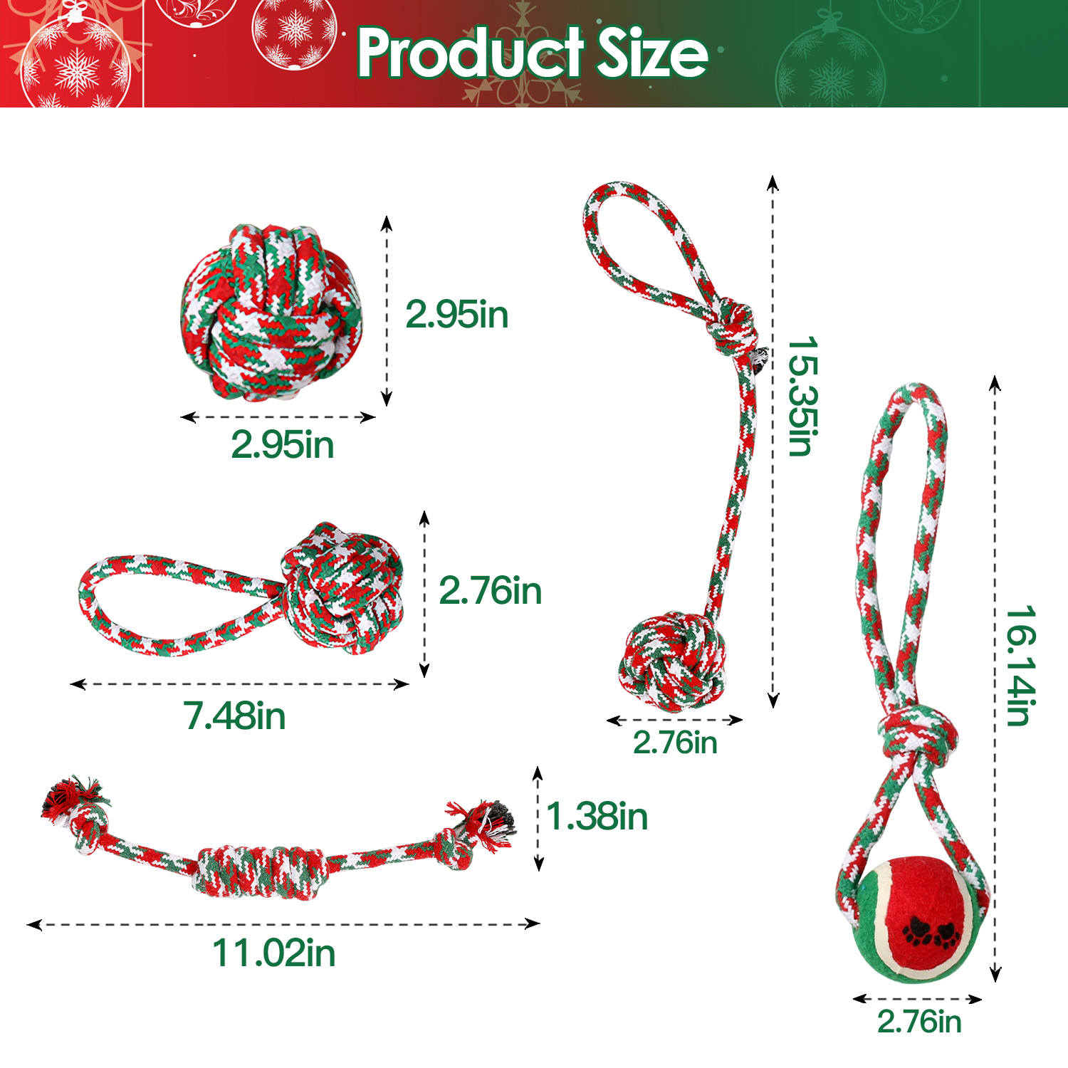 Conjunto de 5 Piezas de Juguetes de Cuerda Navideños para Perros - Interactivos y Seguros — imagen 4