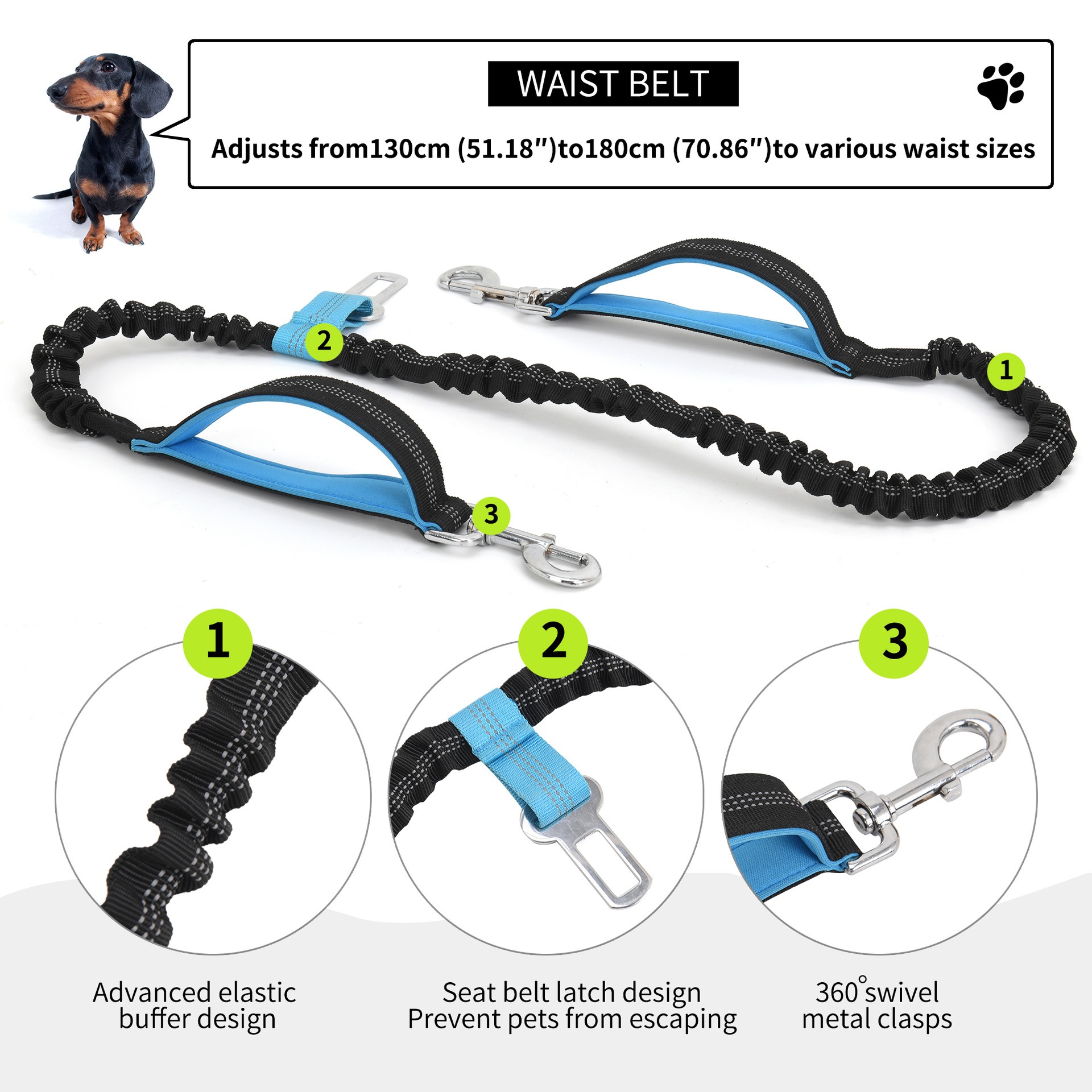 Bolsa de cintura para deportes de running, multifuncional, impermeable, para mascotas, exterior, anti-colisión, elástica, para pasear perros — imagen 6