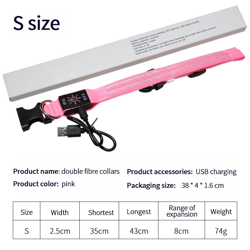 LED Light-Emitting Collar With Dual Fiber Optic Glow-In-The-Dark Collar Pet Built-In Rechargeable Battery With USB Cable — image 8