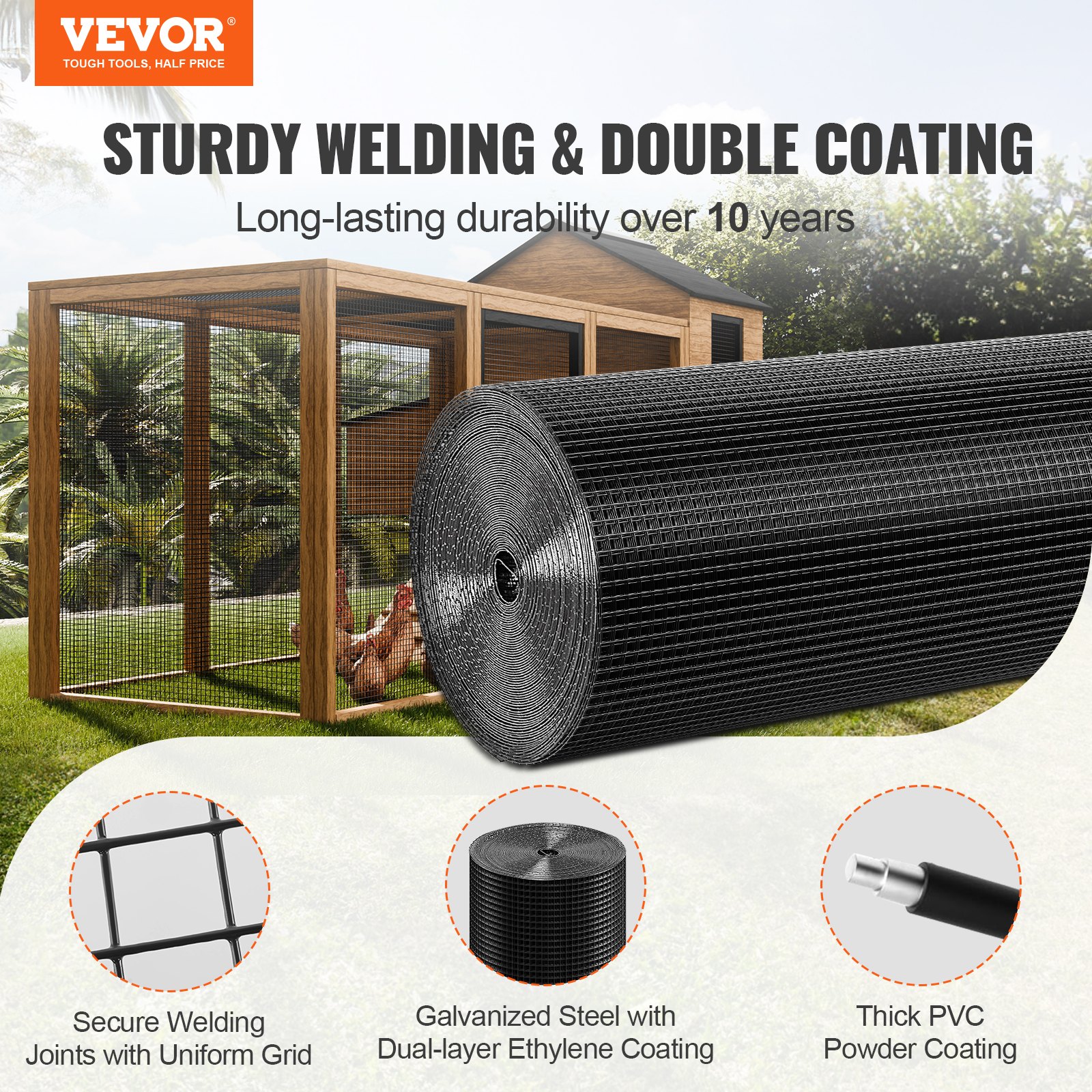 Hardware Cloth, 36'' X 100' Galvanized Wire Mesh Roll, 19 Gauge Chicken Wire Fence Roll, Vinyl Coating Metal Wire Mesh For Chicken Coop Barrier, Rabbit Snake Fences, Poultry Enclosures — imagen 5