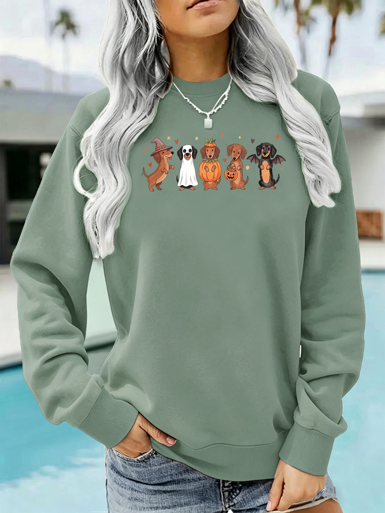 Sausage Dog Printed Round Neck Velvet Hoodie — image 9
