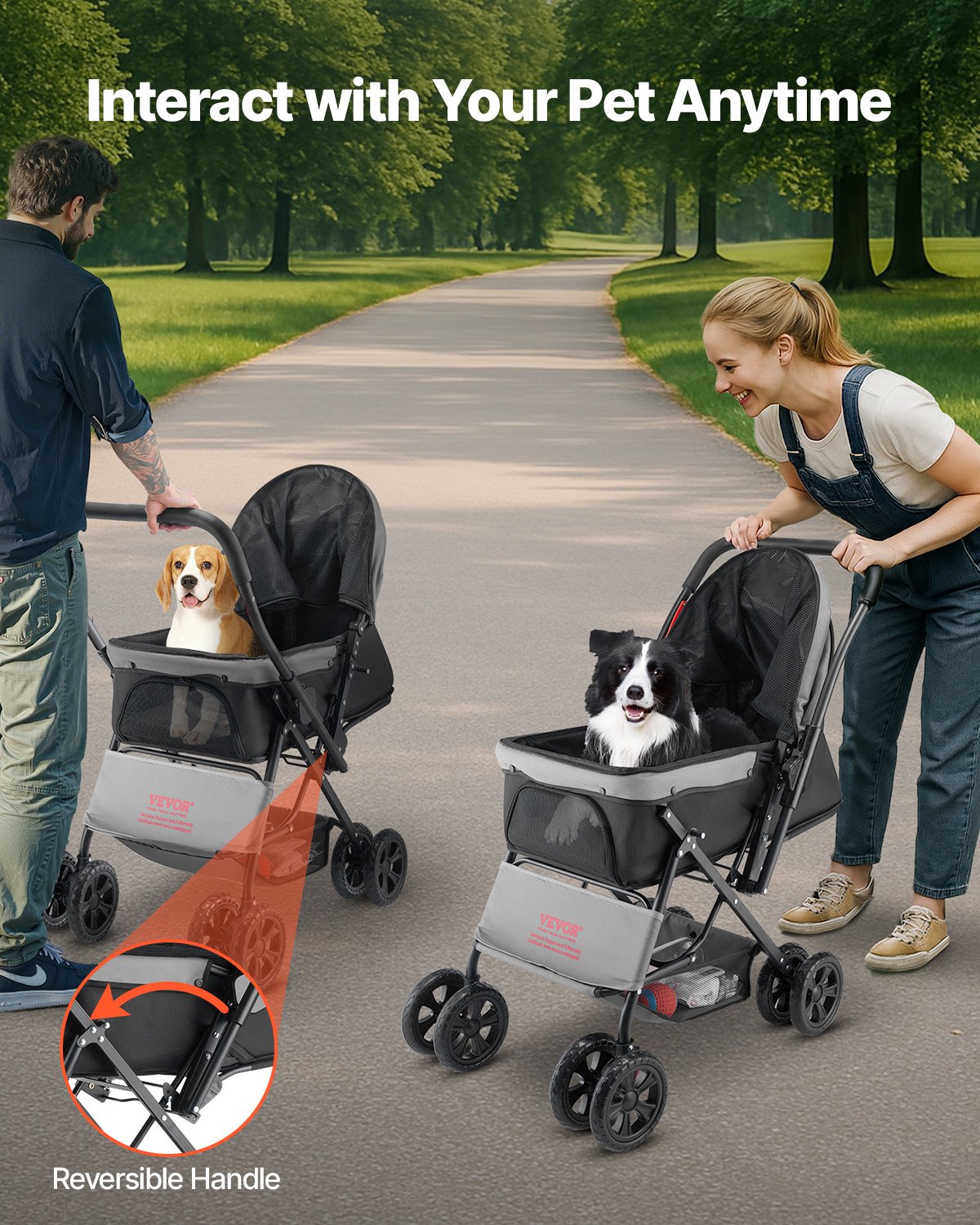 Pet Stroller Foldable 4 Wheels Travel Dog Stroller Reversible Handle Up To 44lbs — image 5