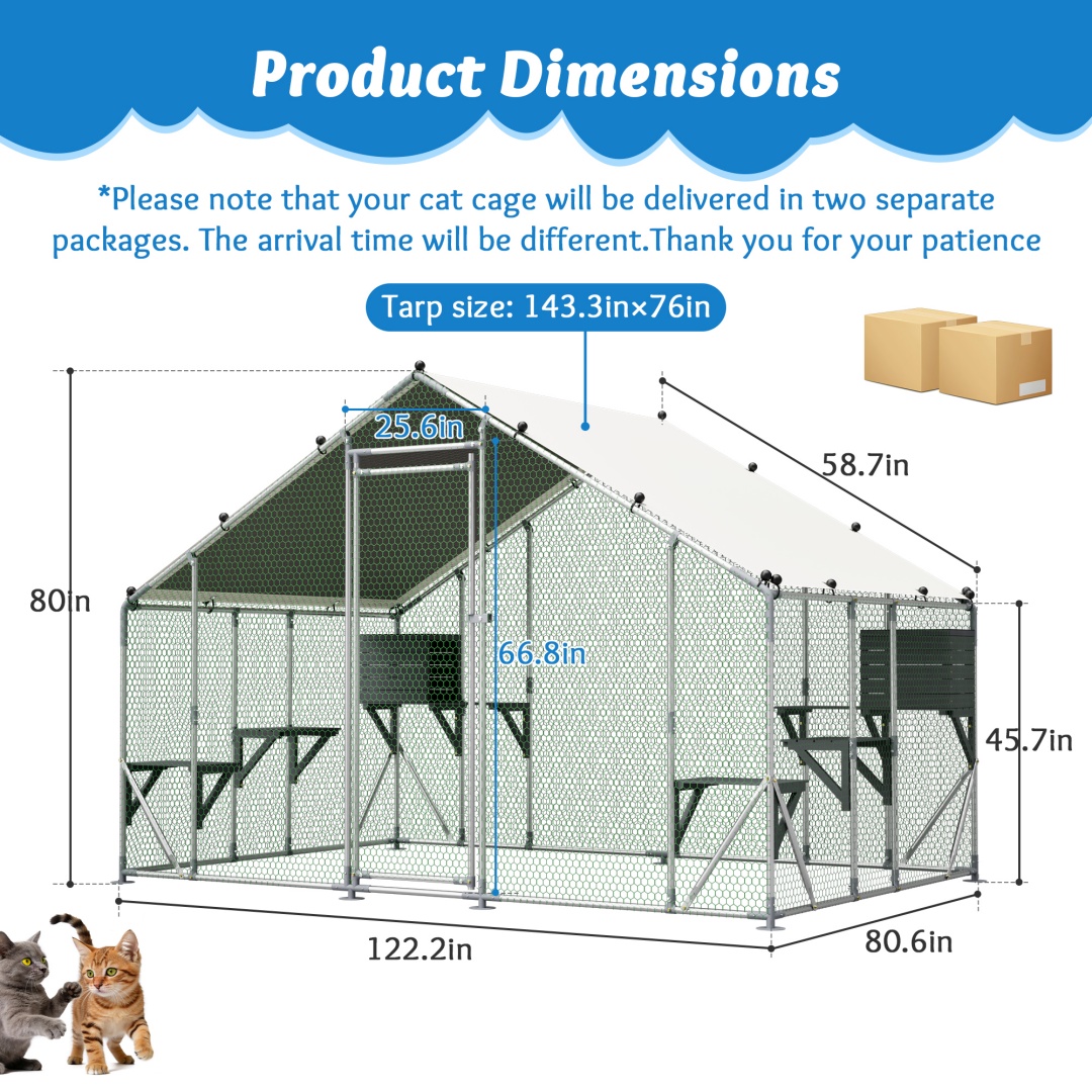 Gabinete de Metal Exterior Resistente 3x2m para Gatos - Plataforma DIY en Madera Sólida, Bloqueo de Seguridad Doble y Mayor Estabilidad, Uso Multi-Animal, Carpa Impermeable Incluida — imagen 11