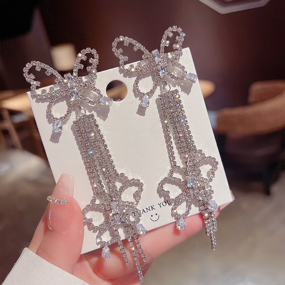 925 Silver Needle Super Fairy Light Luxury Butterfly Tassel Earrings High-Quality Wedding Earrings High-End Exaggerated Temperament Earrings — image 3