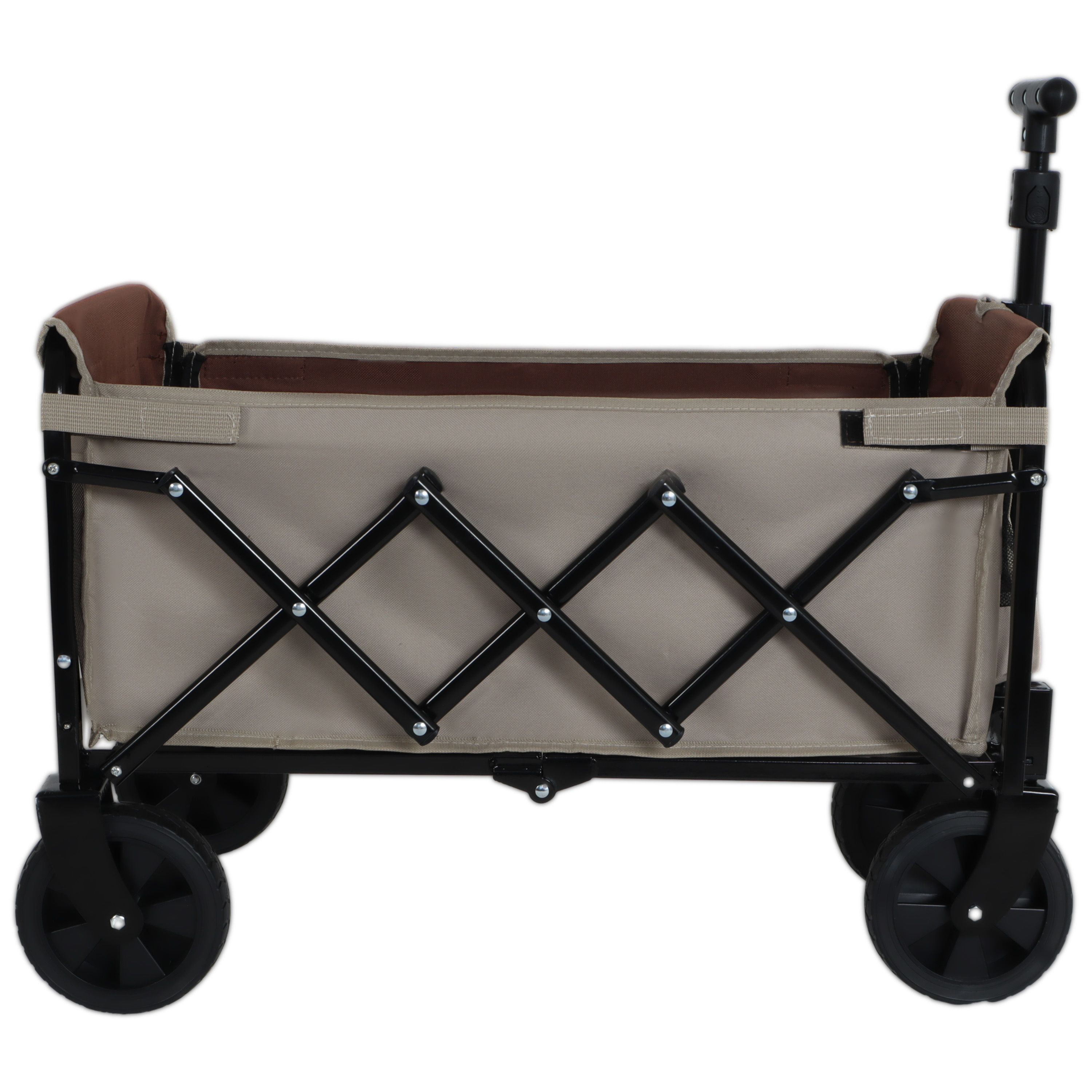 All- In- One Convertible Folding Camping Wagon Cart Bench Seat Storage Compartment & Included Dog Tether Beige Brown — image 5