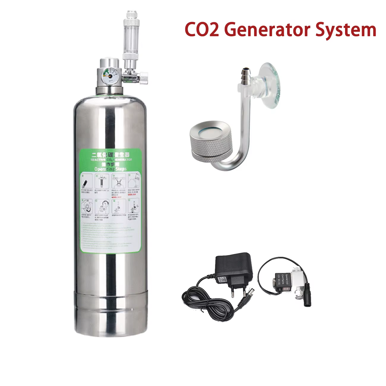 Kit de sistema generador de CO2 para acuario, cilindro generador de CO2 de acero inoxidable, kit reactor de dióxido de carbono para plantas y peces — imagen 1