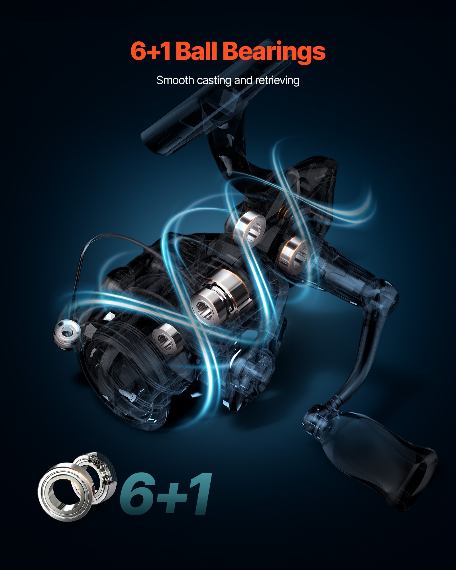 Rod And Fishing Reel Combo, IM6 Fiberglass & Carbon Fiber Spinning Rod And Reel Combo, Bass Fishing Pole With 6.5 Ft Two-Piece Rods, 6+1 Ball Bearings, Stainless Steel Guides With Ceramic Rings — image 5