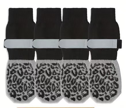 Non-slip Bottom Cotton Socks for Large Dogs, Quiet Pet Socks with Black Leopard Print, Dog Shoes for — image 6