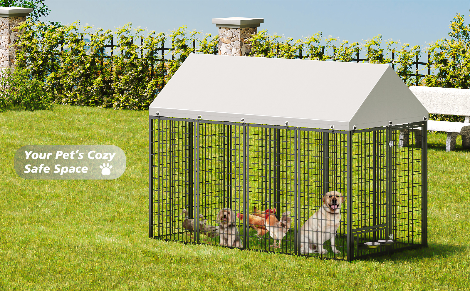 Casa para Perros Grande Exterior Jaula de Animales Cárcel de Mascotas Metal con Techo Cubierta. 7.94'L x 4.13'W x 5.95'H — imagen 2