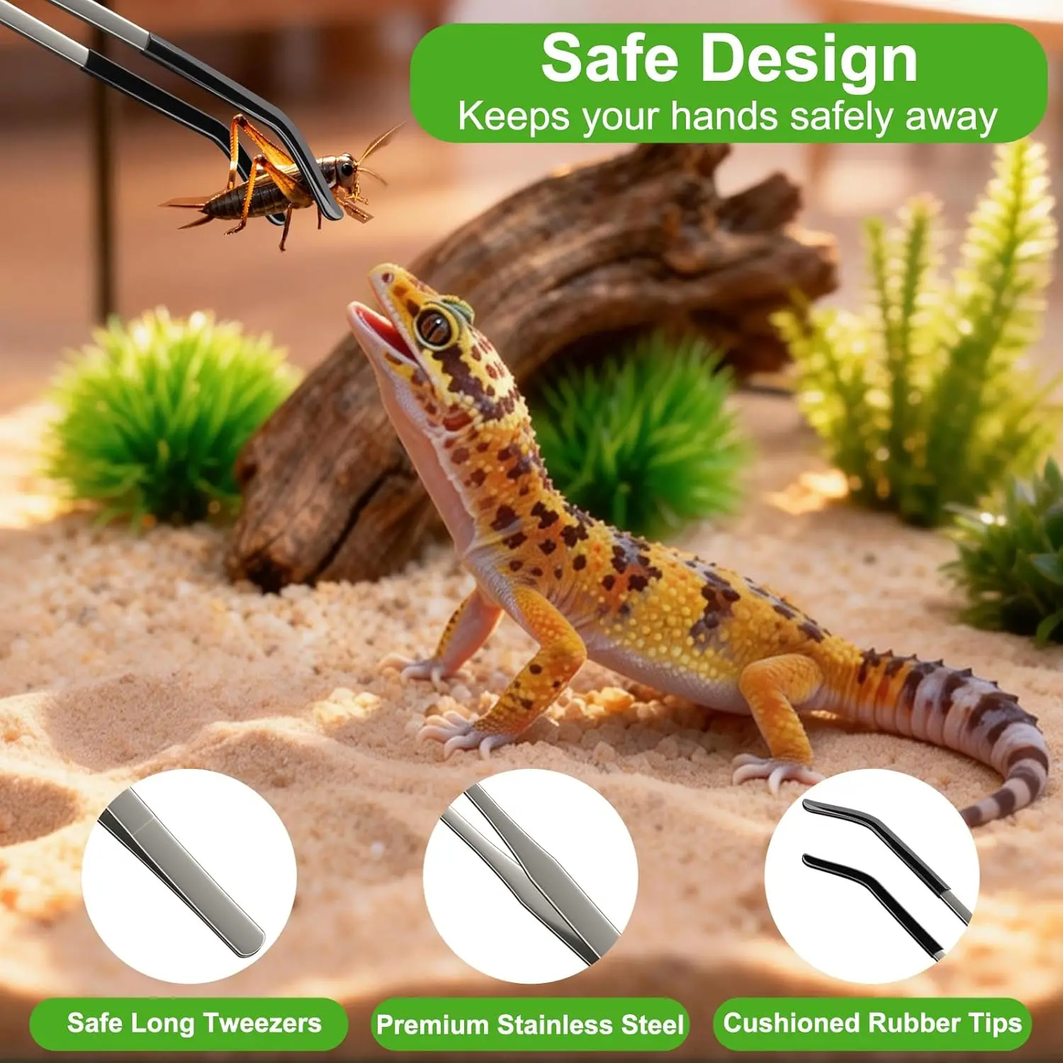 2 Pcs Extra Long Stainless Steel Reptile Feeding Tongs 10.6 IN with Soft Rubber Tip – Straight & Curved Tweezers for Bearded Dragon, Tank Accessories, Lizards, Terrarium, Aquarium, Leopard Gecko — image 3