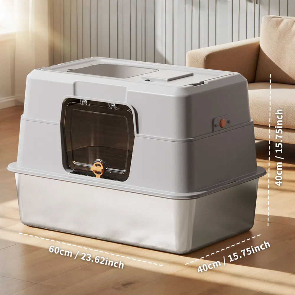 Caja de Arena para Gatos 2025 Imprescindible, Totalmente Cerrada de Acero Inoxidable, a Prueba de Olores, Anti-Salpicaduras, Espaciosa para Gatos Grandes — imagen 3