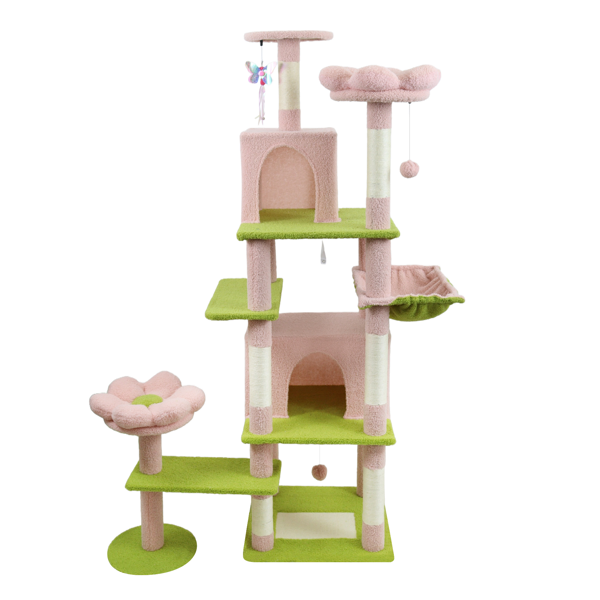 Flower Cat Tree With Large Condo Removable Flower Cushion And Hammock Pink — image 2