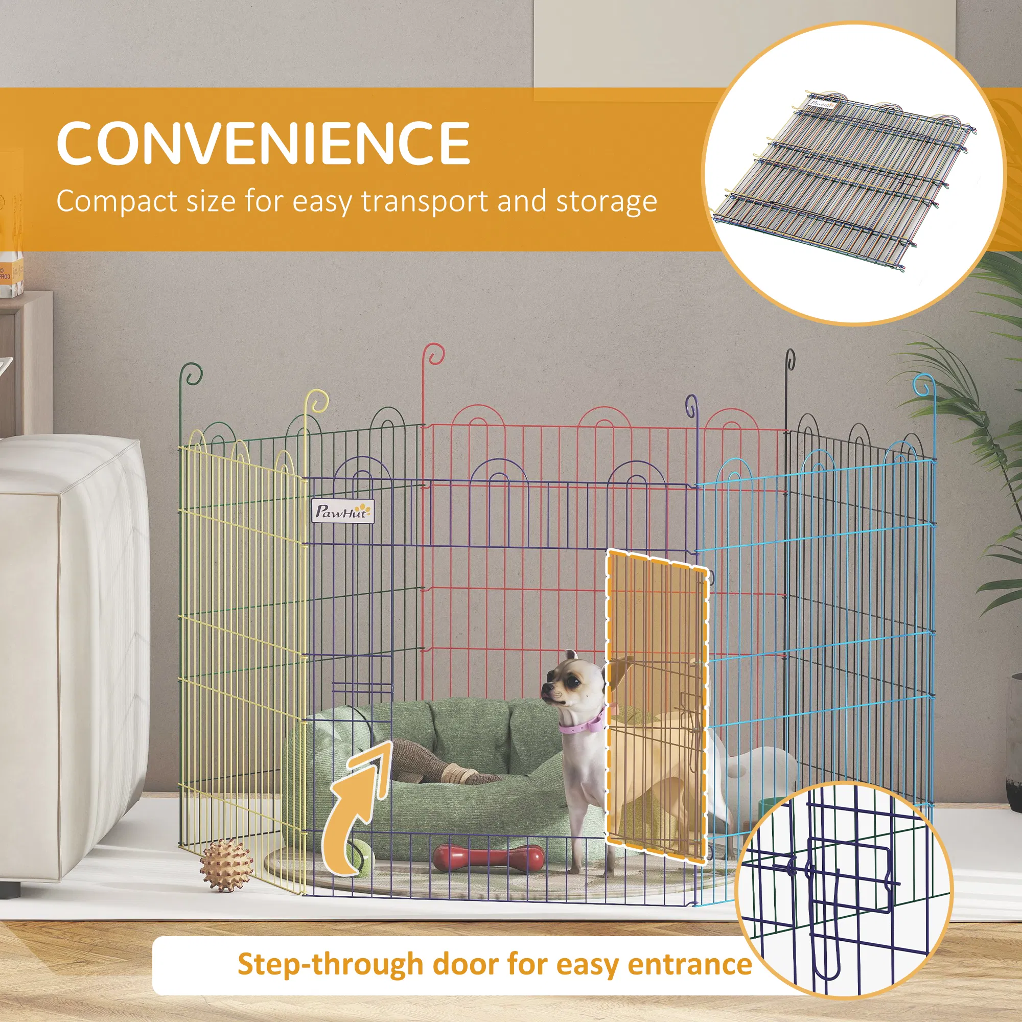Metal Pet Playpen Portable Hexagon Dog Exercise Fence Multi-colored — image 3