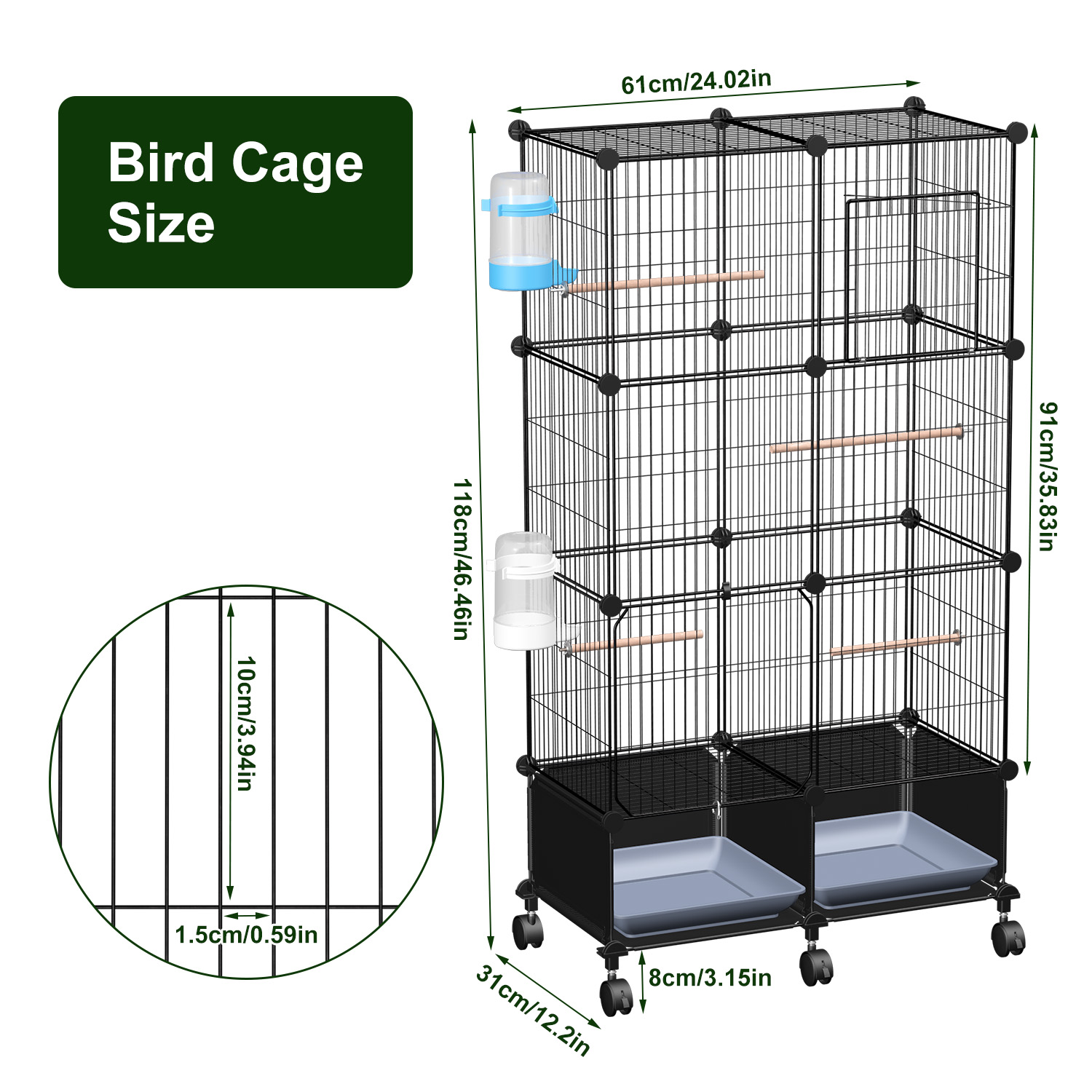 Casa para Pájaros Grande con 4 Perchas de Madera, 2 Botellas de Agua y Accesorios Complejos para Canarios, Loros, Amazónidas y Aves Pequeñas a Mediano Tamaño — imagen 2