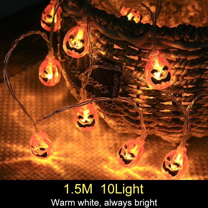 1.5m 10Led Halloween Pumpkin Ghost Skeletons Bat Spider Led Light String Festival Home Bar Party Decor Halloween Ornament — image 10