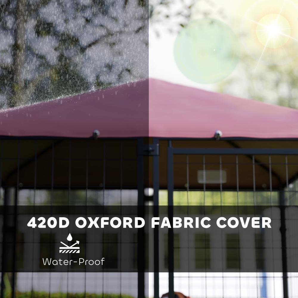 Welded Wire Outdoor Dog Kennel With 360 Rotating & 4 Levels Adjustable Bowls, Waterproof Cover, 4.6 X 4.6 X 5 — image 3