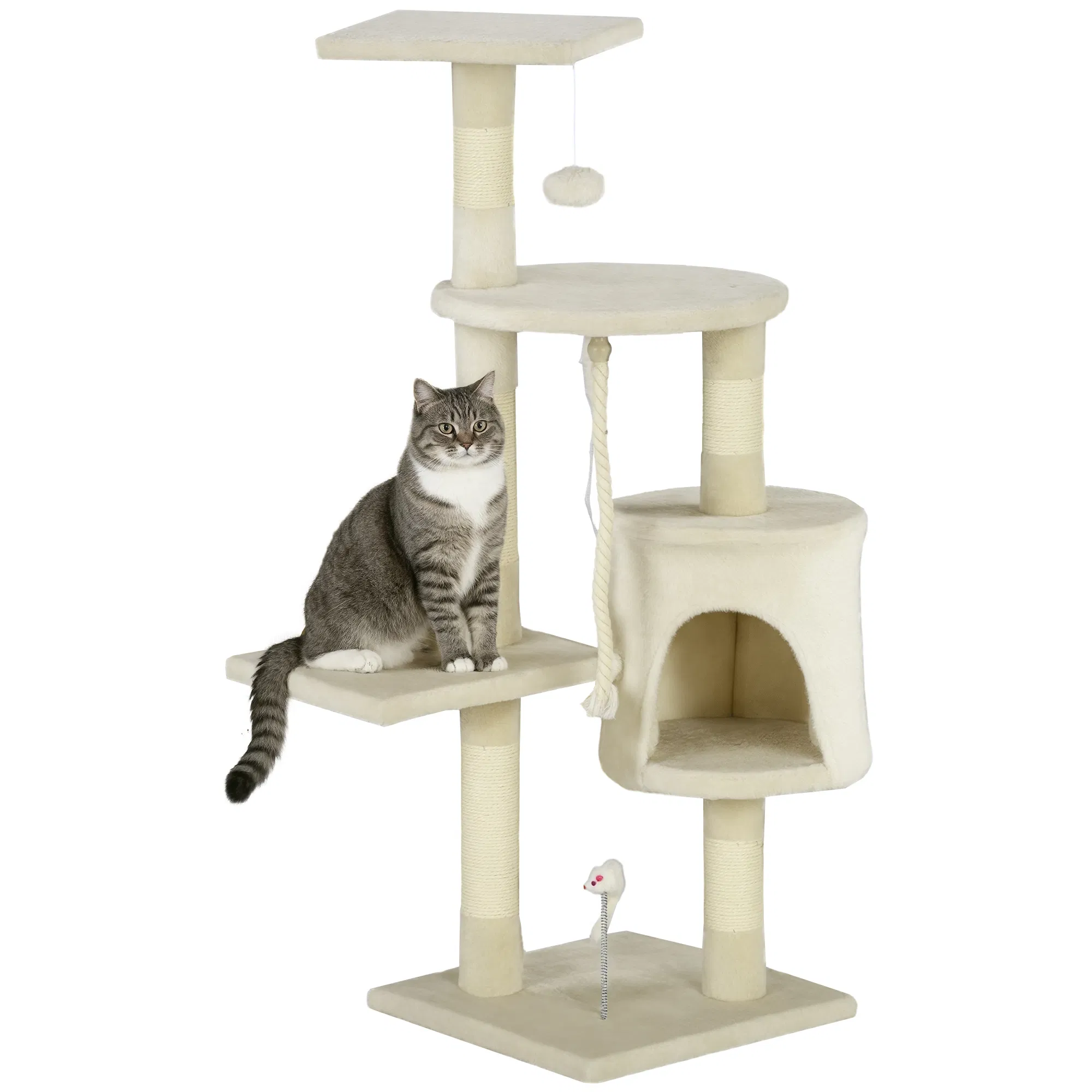 46" Scratching Cat Tree Multi Level Activity Center Kitty Condo Furniture Post Beige — image 1