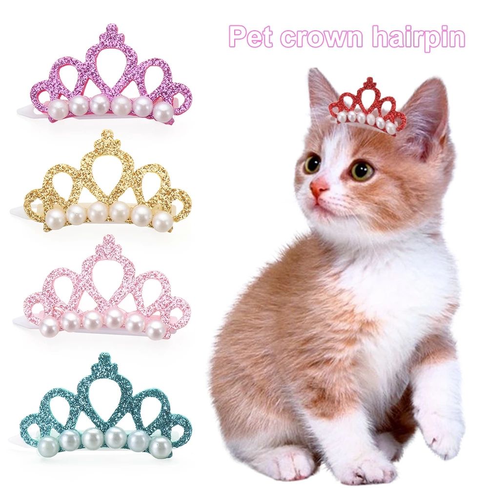 New Pet Products Cat Frog Clip Crown Pearl Head Teddy Pet Head Flower Hair Clip Pet Products Headwear — image 2