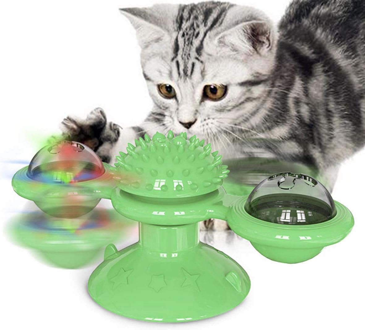 Animal Doll Stuffed Cat Pet Catnip Grass Toy Interactive Windmill Cat Toys With Catnip Cat Toys For Indoor Cats Funny Kitten Toys With LED Light Ball Suction Cup Cat Nip Toy For Cat Chew Exerc — image 2