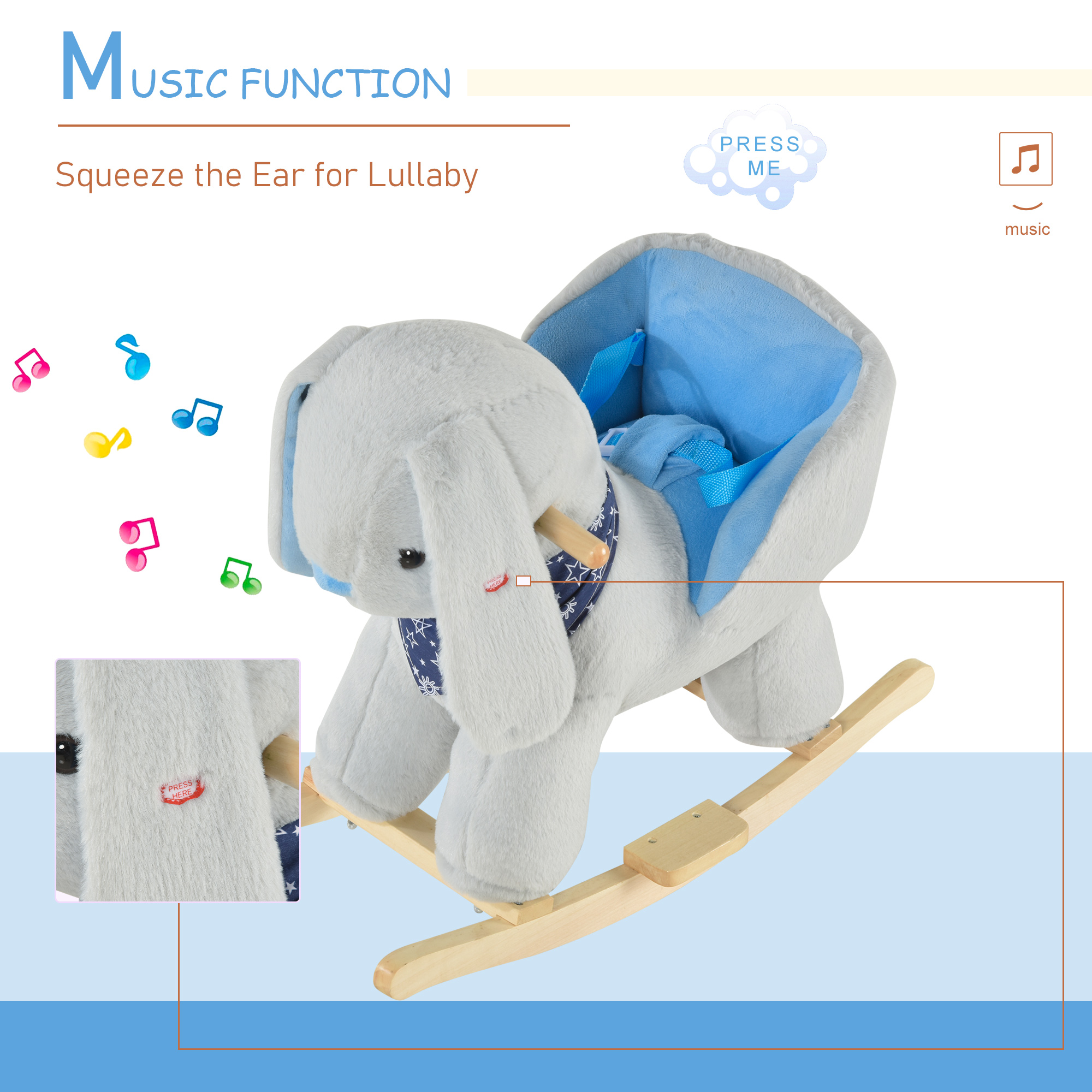 Kids Ride-On Rocking Horse Toy Bunny Rocker With Fun Play Music & Soft Plush Fabric For Children 18-36 Months — image 5
