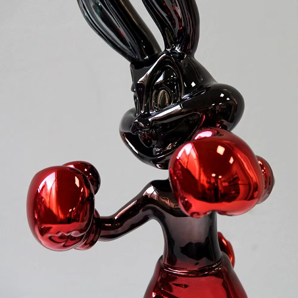 Modern Chrome Bunny Figurine with Boxing Gloves Pop Art Inspired Decorative Rabbit Boxer Statues for Interior Display — image 4