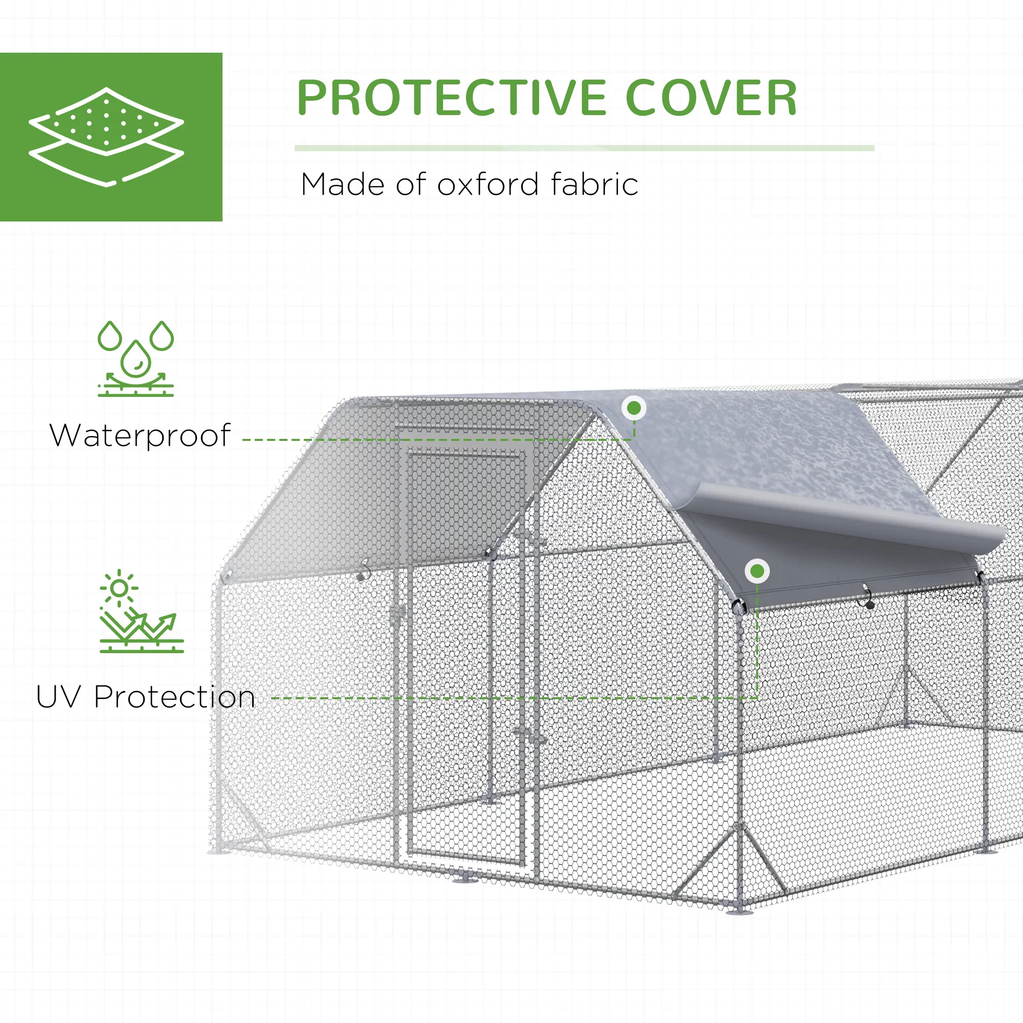 Chicken Run, Galvanized Large Metal Chicken Coop Cage, Walk-in Enclosure Poultry Hen Run House Playpen Rabbit Hutch with Flat Roof, Cover, 9.2' x 18.7' x 6.5', Silver — image 6