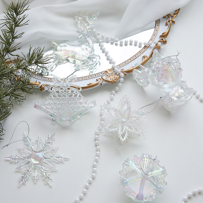 Christmas Decoration Acrylic Snowflake Deer Bell Ornament Creative Christmas Tree Window Colorful Hanging Decor — image 4