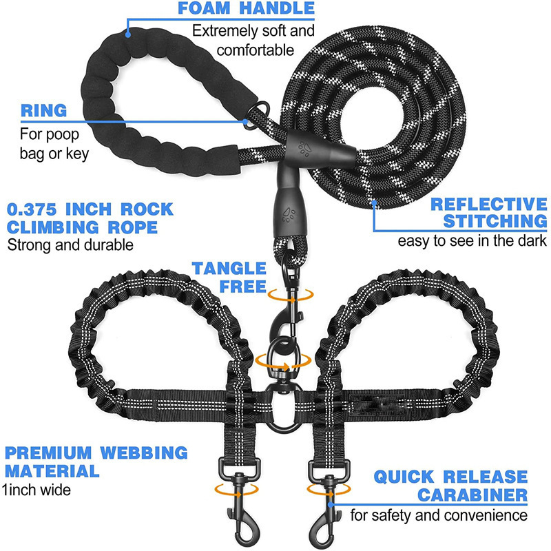 Explosion-Proof Double-Headed Pet Leash Luminous Pet Double-Headed Dog Leash One Drag Two Large Dog Leash — image 1